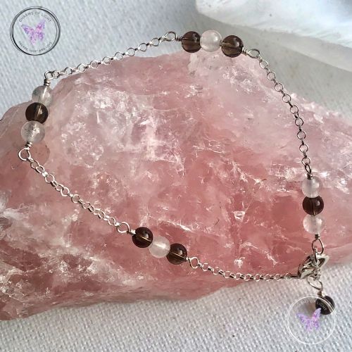 Rose Quartz & Smokey Quartz Silver Chain Bracelet